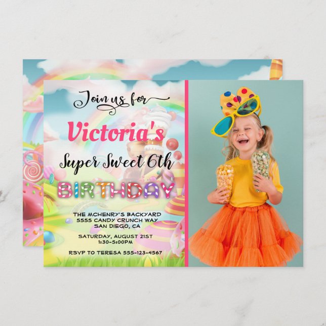 Land of Candy Birthday Party Photo Invitation (Front/Back)