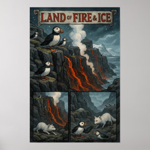 Land of Fire & Ice – Puffins, Lava & Arctic Fox Poster