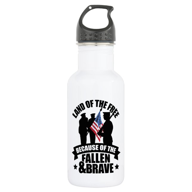 Land of Free Because of Fallen & Brave 532 Ml Water Bottle (Front)