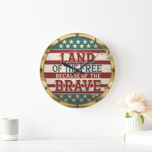 Land Of Free Brave Large Clock