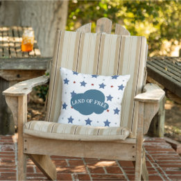 Land Of Free Red & Blue Stars Pattern Patriotic Cushion