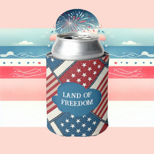 Land Of Freedom American Independence day Red Blue Can Cooler