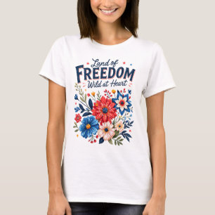 Land of Freedom Floral Patriotic Graphic T-Shirt