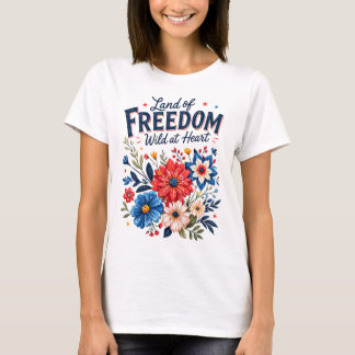 Land of Freedom Floral Patriotic Graphic T-Shirt