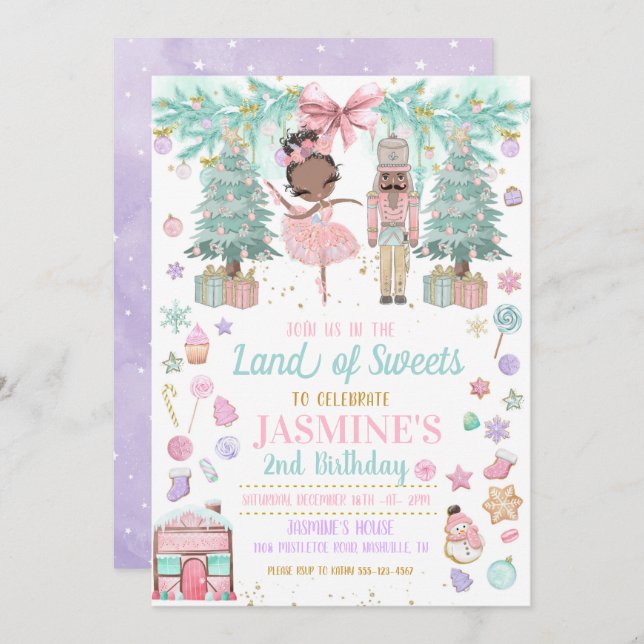 Land of Sweets Sugar Plum Fairy Nutcracker Invitat Invitation (Front/Back)