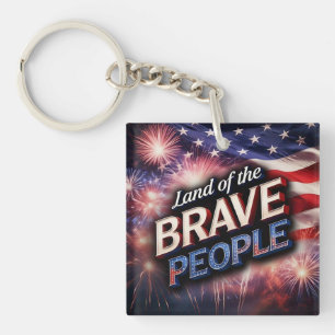 "Land of the Brave People" Fireworks and US Flag Key Ring