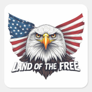 Land of the Free, American Flag Patriotic Square Sticker