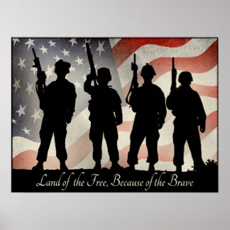 Land of the Free Because of the Brave 24 x 18 Poster