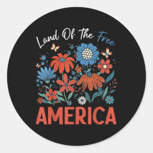 Land Of The Free Because Of The Brave Boho Floral Classic Round Sticker