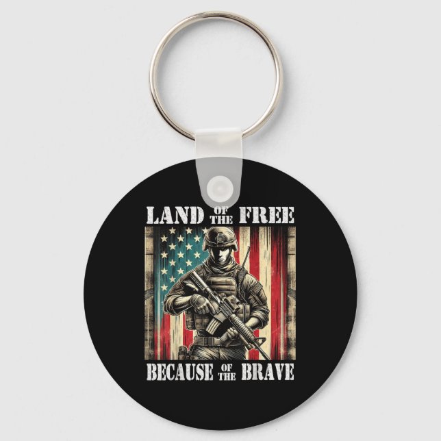 Land Of The Free Brave Military Veterans Day Memor Key Ring (Front)