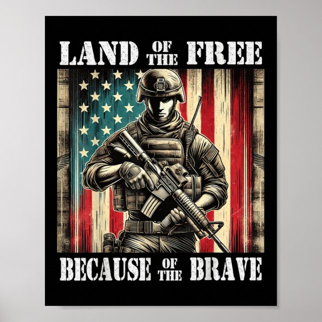 Land Of The Free Brave Military Veterans Day Memor Poster (Front)