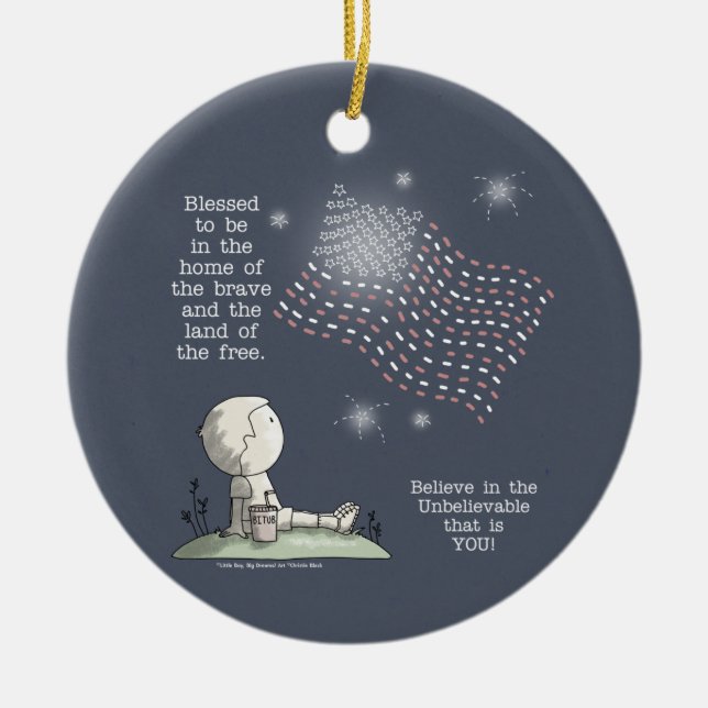 Land of the Free Ceramic Tree Decoration (Front)