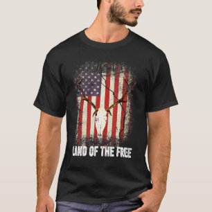 Land Of The Free  Deer Skull 4th Of July American  T-Shirt