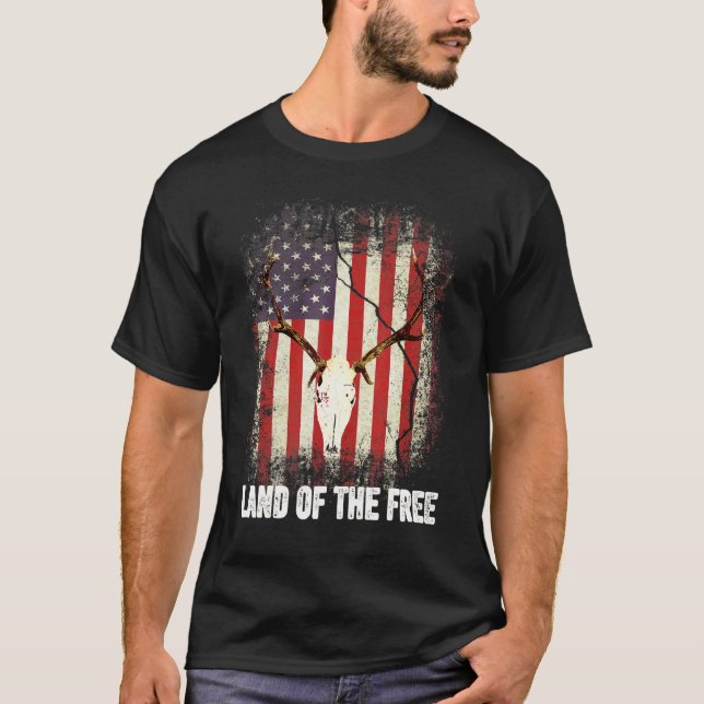 Land Of The Free  Deer Skull 4th Of July American  T-Shirt (Front)