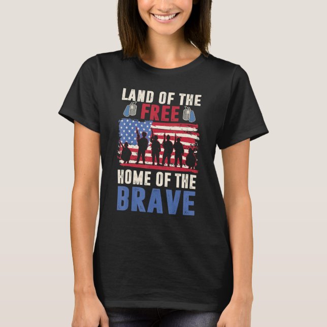 Land Of The Free Home Of The Brave American Flag V T-Shirt (Front)