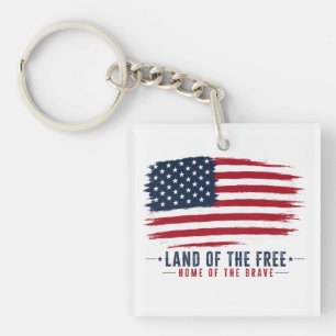 Land of the Free Home of the Brave Patriotic USA Key Ring