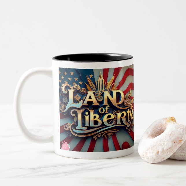 "Land of the Free" Two-Tone Coffee Mug (With Donut)