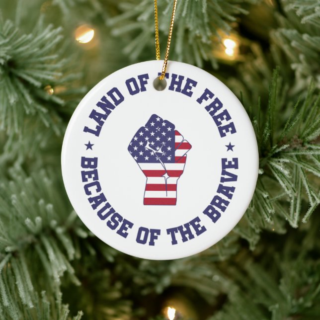 Land of the free USA Flag Patriotic  Ceramic Tree Decoration (Tree)