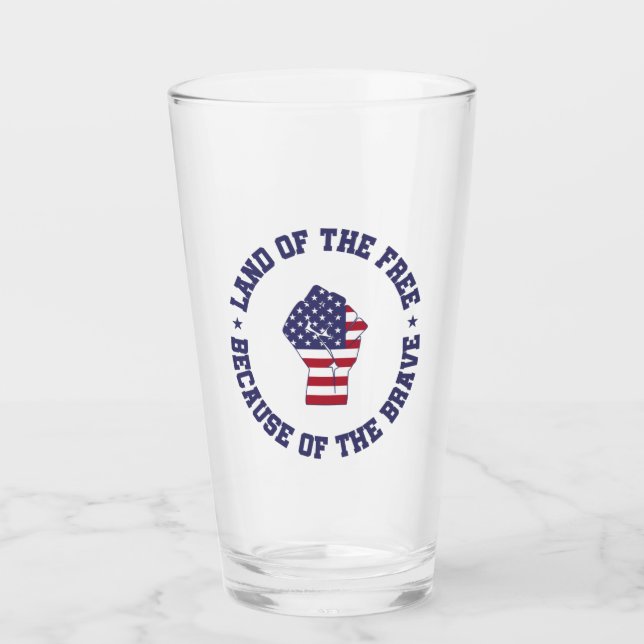 Land of the free USA Flag Patriotic Glass (Front)