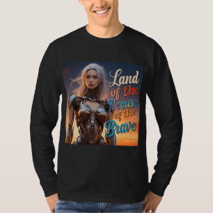 Land of the Free: Vibrant Female Robot Art T-Shirt