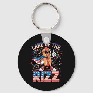 Land Of The Rizz Hotdog Funny 4th Of July American Key Ring