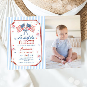 Land of the Three 4th July Patriotic 3rd Birthday Invitation