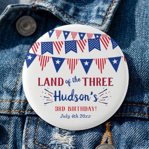 Land Of The Three! 4th Of July 3rd Birthday Party 3 Cm Round Badge