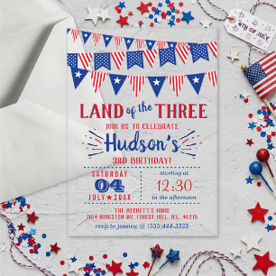 Land Of The Three! 4th Of July 3rd Birthday Party Acrylic Invitations