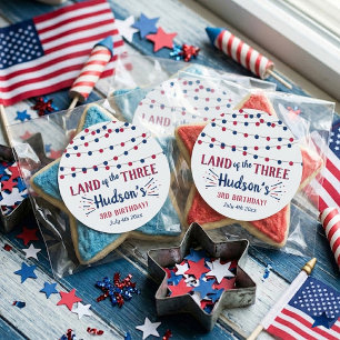 Land Of The Three! 4th Of July 3rd Birthday Party Classic Round Sticker