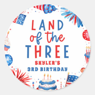 Land Of The Three 4th of July 3rd Birthday Party Classic Round Sticker