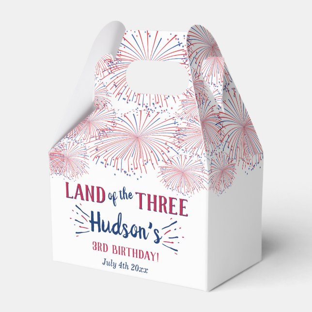 Land Of The Three! 4th Of July 3rd Birthday Party Favour Box (Front Side)