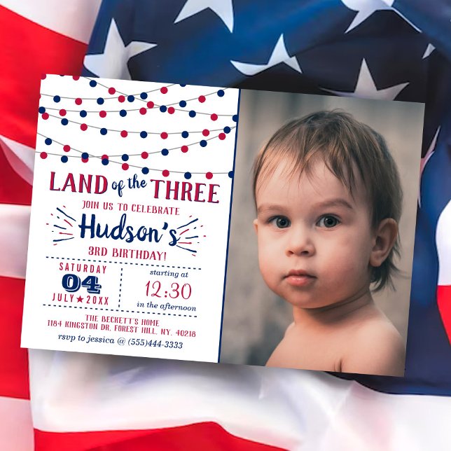 Land Of The Three! 4th Of July 3rd Birthday Party Invitation (Creator Uploaded)