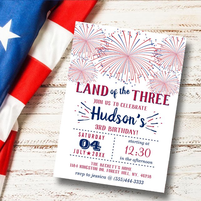 Land Of The Three! 4th Of July 3rd Birthday Party Invitation (Creator Uploaded)