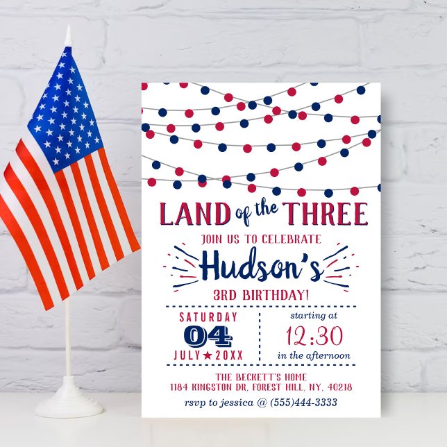 Land Of The Three! 4th Of July 3rd Birthday Party Invitation (Creator Uploaded)