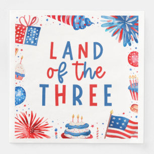 Land Of The Three 4th of July 3rd Birthday Party Napkin