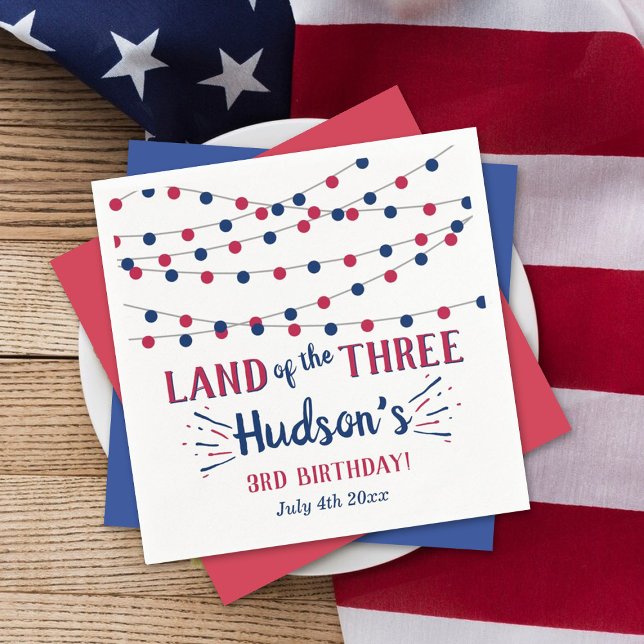 Land Of The Three! 4th Of July 3rd Birthday Party Napkin (Creator Uploaded)