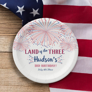Land Of The Three! 4th Of July 3rd Birthday Party Paper Plate