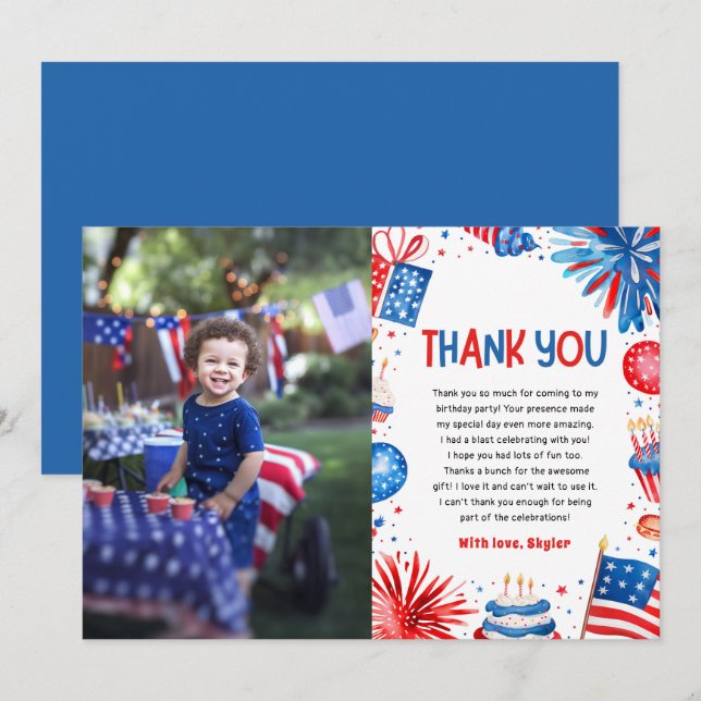 Land of the Three 4th Of July Birthday Thank you Invitation (Front/Back)