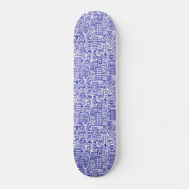 Land of Towers - Navy Blue on White Skateboard (Front)