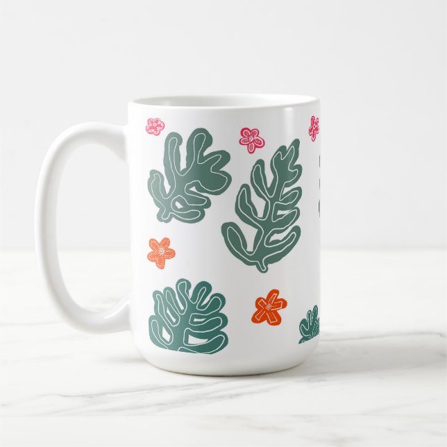 land & sea : doodle pattern flowers & plants  coffee mug (Left)