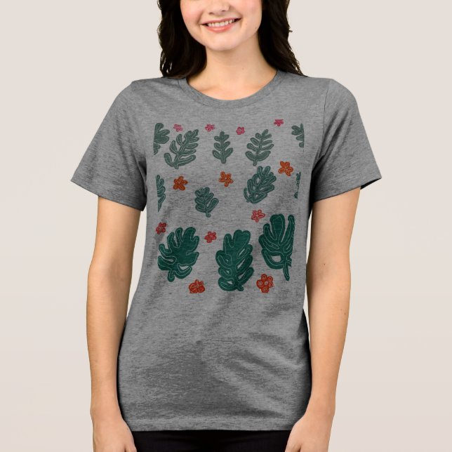 land & sea : doodle pattern flowers & plants  Tri-Blend shirt (Front)