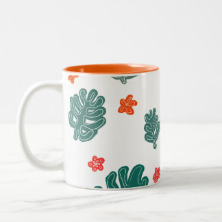 land & sea : doodle pattern flowers & plants  Two-Tone coffee mug