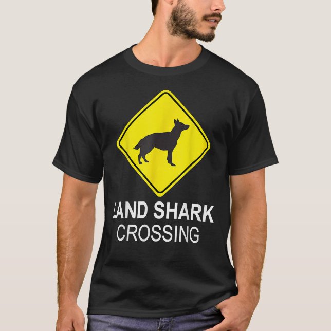 Land Shark Crossing Funny German Shepherd T-Shirt (Front)