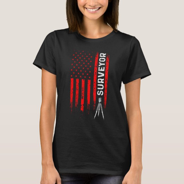 Land Surveying USA Flag  Surveyor 1 T-Shirt (Front)