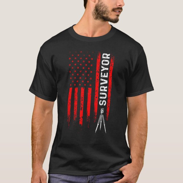 Land Surveying USA Flag  Surveyor 1 T-Shirt (Front)