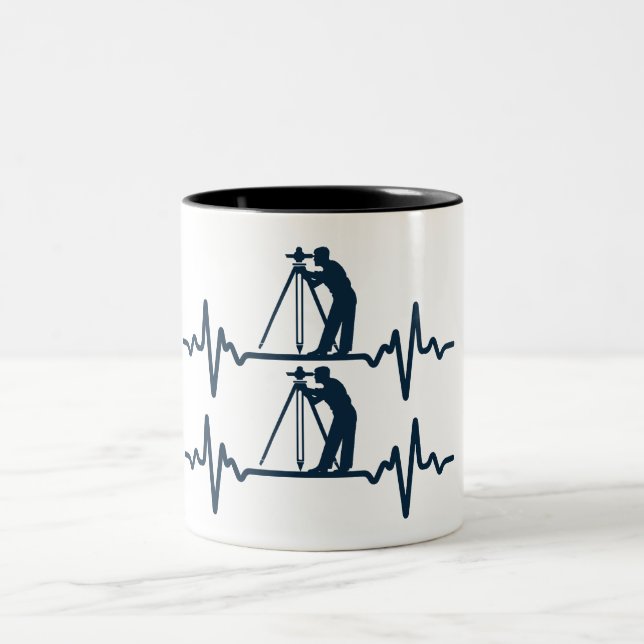 Land Surveyor Heartbeat Two-Tone Coffee Mug (Center)