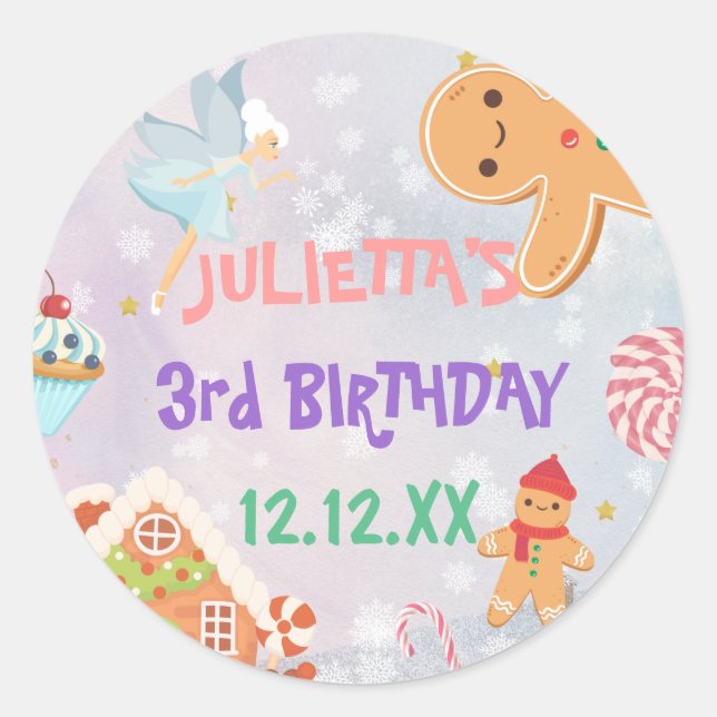 Land Sweet Sugar Plum Fairy Gingerbread Birthday Classic Round Sticker (Front)