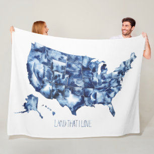 Land that I Love - United States Map Fleece Blanket