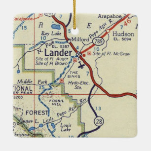Lander WY Vintage Map Ceramic Ornament