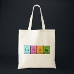 Landin periodic table name tote bag<br><div class="desc">Landin spelled out as La N D In (Lanthanum Nitrogen Deuterium Indium) on a bag for the scientist in you.</div>